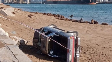 Una camioneta se despistó en la Escollera Sur y volcó hacia la colonia de lobos