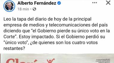 Alberto Fernandez utilizo las redes sociales para expresarse por la renuncia en la corte