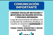 Necochea: por el temporal, suspendieron hoy martes las clases del turno tarde y vespertino